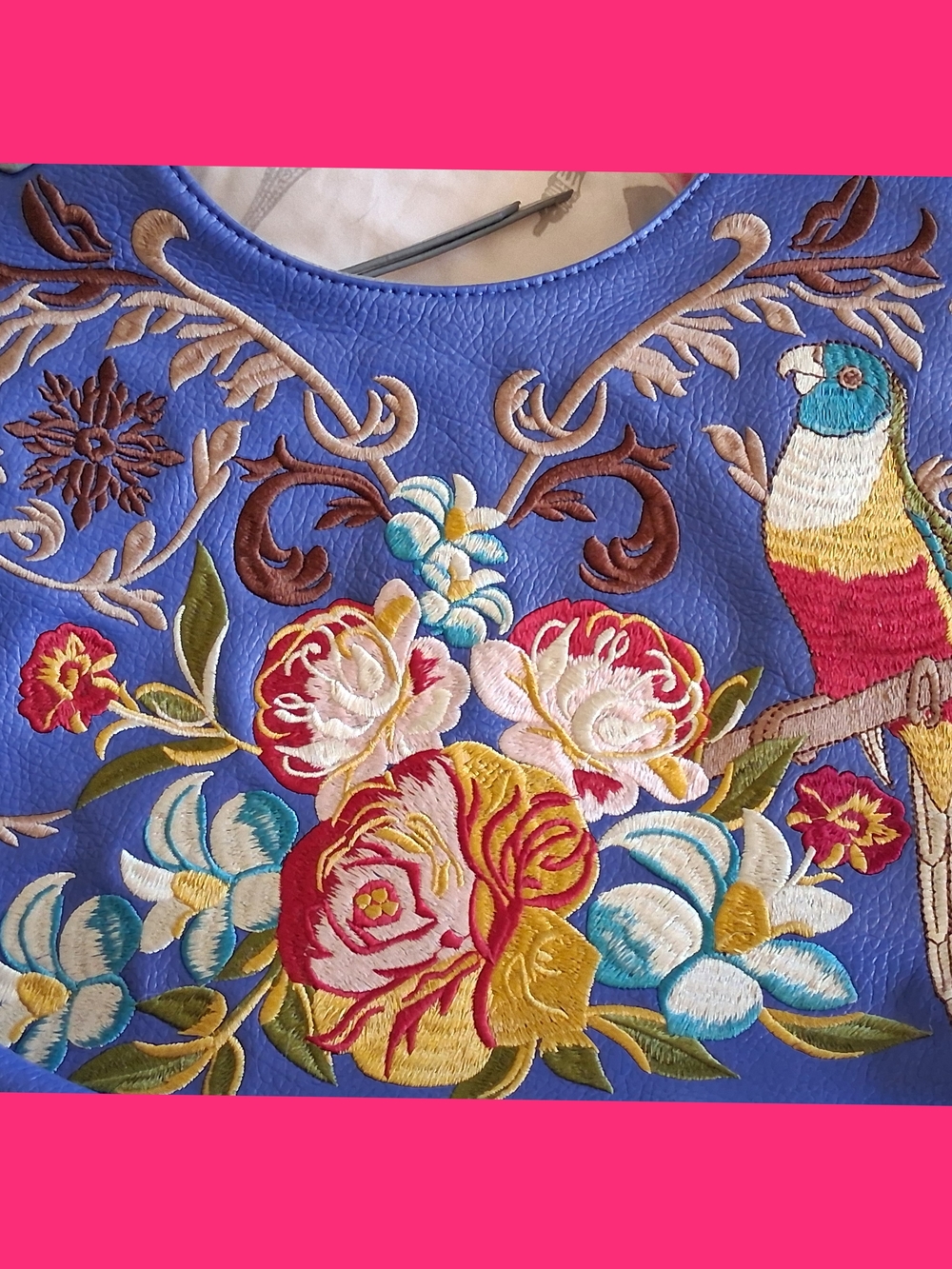 Sharif Blue Embroidered Parrot & Floral Shoulder Bag - Picture 12 of 12